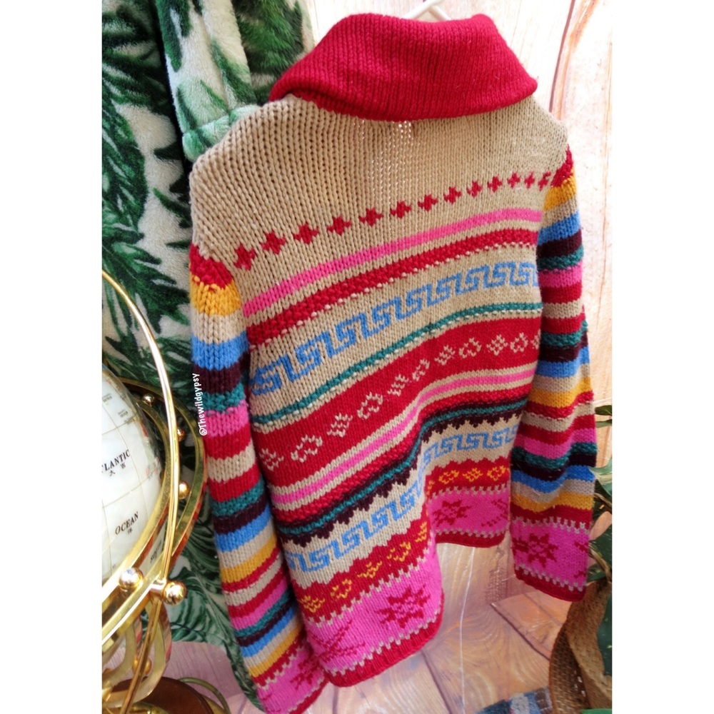 Vintage colorful fair isle chunky knit cardigan🍂 - Picture 4 of 5